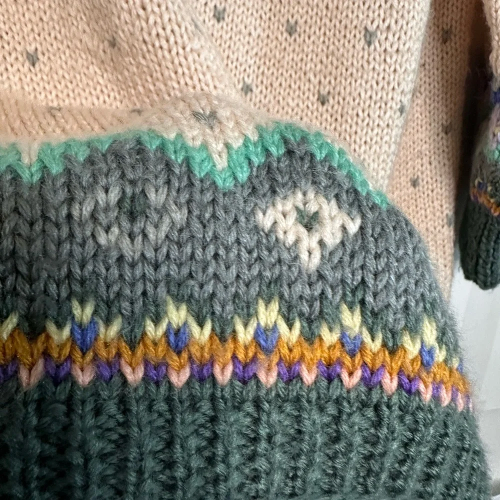 Gorgeous Vintage Nordic, ski lodge Handknit Wool blend Fair Isle sequins sweater - Picture 6 of 9